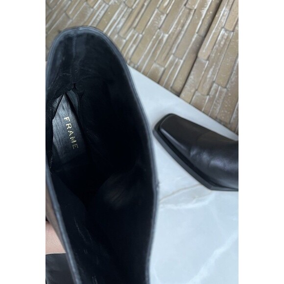 Frame Le Brooklyn Botties Short Boots Black Leather Mid Heels Sz 39.5 Us 9.5 - Picture 9 of 12